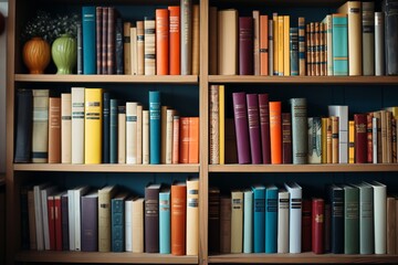 background of books on the shelves in the library