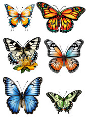 butterflies stickers set illustration in transparent background