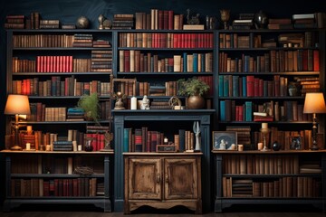 background of books on the shelves in the library - obrazy, fototapety, plakaty