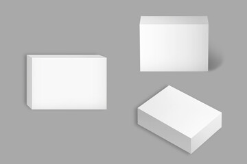 Set of rectangular boxes for pills or medicines, front and side views, isolated on a white background.3d rendering.