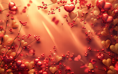 Background with red colored hearts and flowers