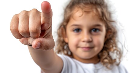 child hand with index finger pointing up, isolated 