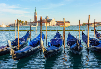 Venice gondolas and San Giorgio Maggiore island, Italy - obrazy, fototapety, plakaty