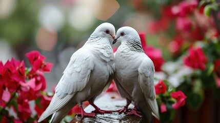 white doves in the park, Two white doves like a love couple