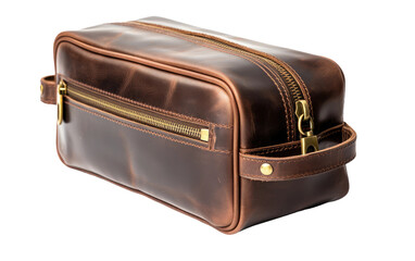 A brown leather toilet bag. on White or PNG Transparent Background.