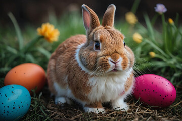 colorful Cute easter bunny rabbit and cute smile