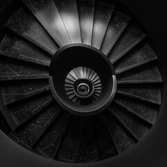 Black and white image of artistic isolated staircase. 