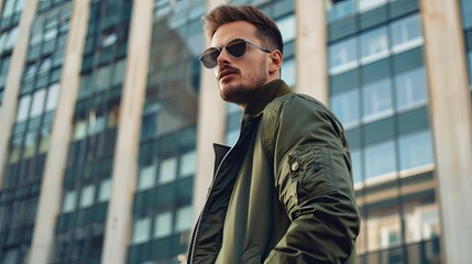 Man with sunglasses and a green jacket