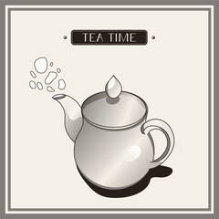 Teapot kitchen teapot with flat lid on beige background. Tea time. Tea time. Kitchen utensils. Utensils. Teapot.  