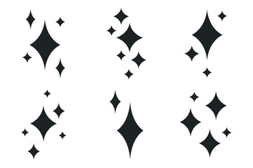 A set of Sparkle icons. Black Shine star signs on an isolated background. A collection of vector symbols 	
 with diamonds