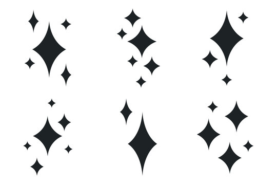 A set of Sparkle icons. Black Shine star signs on an isolated background. A collection of vector symbols 	
 with diamonds
