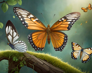 Realistic butterflies set. Flying insects, isolated, art design