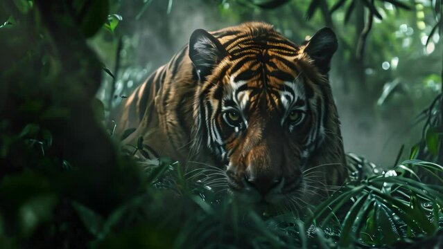 Tiger portrait in zoo habitat. 4k video animation