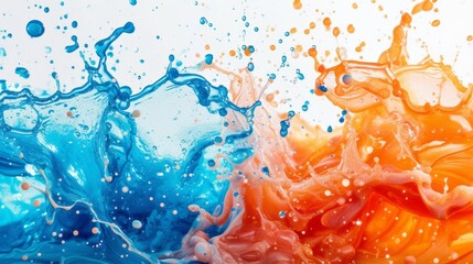 An explosion of bright colors: orange and blue shades on a light background in the style of modern...