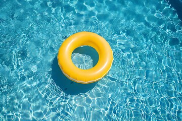 Water pool summer background with yellow pool float ring