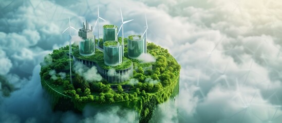 A magnificent green city immersed in the clouds, showcasing a futuristic and environmentally friendly urban landscape