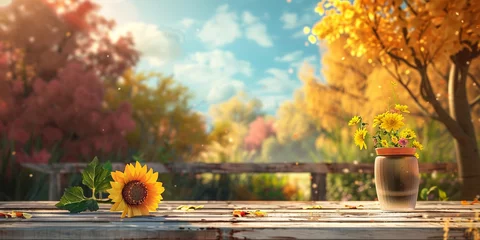 Foto auf Alu-Dibond Beautiful sunflower on table outdoors, ai technology © Rashid