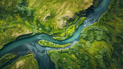 An aerial picture of an icelandic river - obrazy, fototapety, plakaty