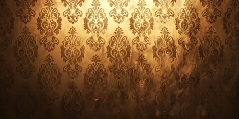 Beige wallpaper with damask pattern - obrazy, fototapety, plakaty