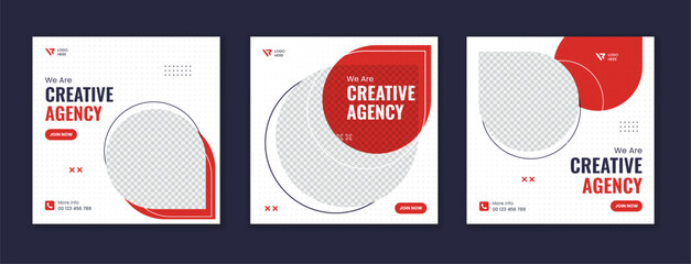 Set of red corporate social media post design. Editable minimal creative business agency online post template 
