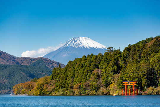 Mount Fuji, Japan. Lake Ashi view in Hakone