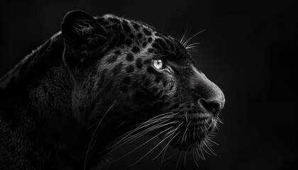 Black background. Black leopard portrait on a black background. Panthera pardus