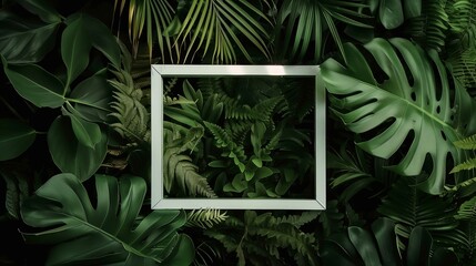 Framed lushness exploring the depths of tropical greenery, creative layout card note nature concept
