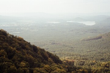 landscape with Machovo jezero from Bezdez castle 13. October 2023 on analogue photography -...