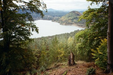Machovo jezero lake 26. October 2023 on analogue photography - blurriness and noise of scanned 35mm film were intentionally left in image