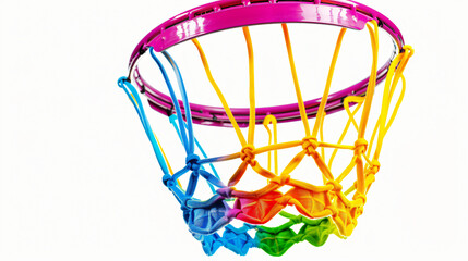 Fototapeta na wymiar Colorful basketball hoop against white background.