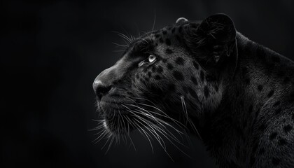 Black background. Black leopard portrait on a black background. Panthera pardus - obrazy, fototapety, plakaty
