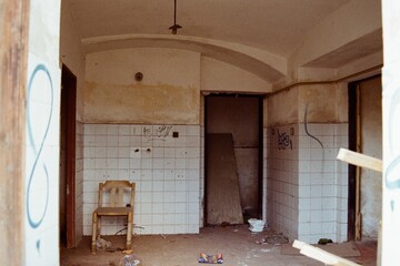 abandoned house in Litomerice in Czechia on 1. January 2024 on color film photo -  blurriness and...