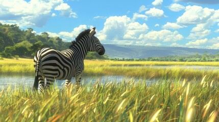 Zebra in the grass nature habitat, National Park