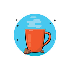 Warm Coffee Cup and Coffee Bean Vector Illustration. Coffee Time Concept