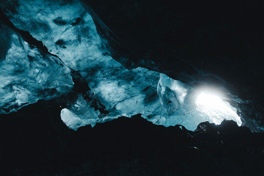 Icy Cave Interior with Natural Light in Iceland
