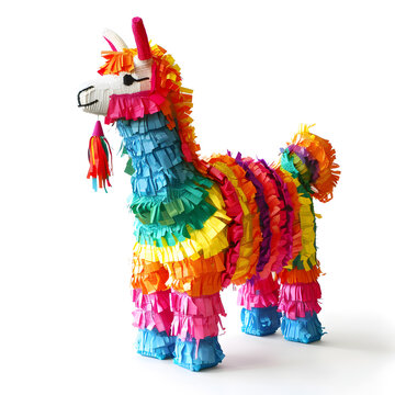 Bright colorful lama piñata isolated on white