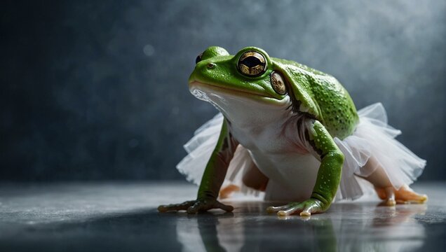 A graceful green amphibian takes a leap of faith in a tutu on a rare february day, proving that true frogs can be just as elegant as their toad counterparts