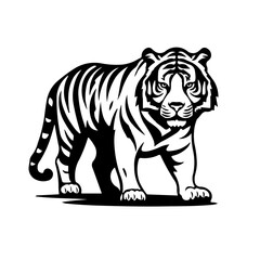 A large tiger symbol in the center. Isolated black symbol. Vector illustration on white background