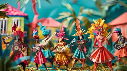 Origami Port of Spain Carnival Scene

