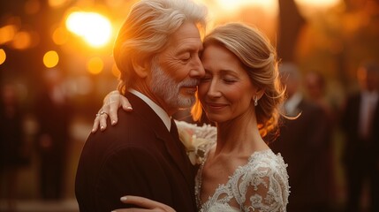 Wedding Vow Renewal. Celebrating their enduring love, the retired husband and wife renew their wedding vows in a romantic ceremony surrounded by family and friends