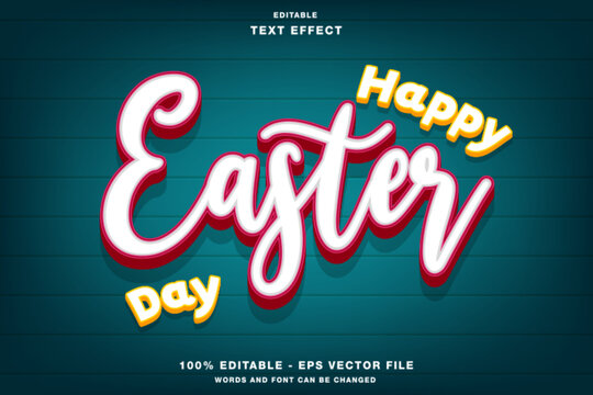Happy Easter Day Cartoon Editable Text Effect Template Style Premium Vector