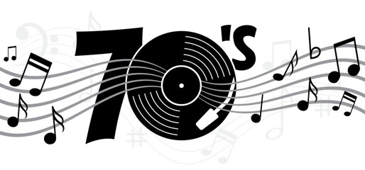 Musical notes stave line pattern symbol icon for staff and music note wave melody I love the years 70's or seventies. Peace love music. year with love heart symbol. 1970 0r 70sstyle. © MarkRademaker
