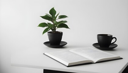 open book with pen on the work table. Minimalistic and simplistic office, work place.