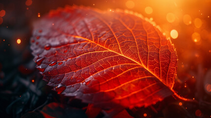 An autumn leaf, fiery, rustic, textured, vibrant, fall colors, Mirrorless camera. Macro lens,...