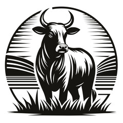 OX IN BLACK AND WHITE PASTURE