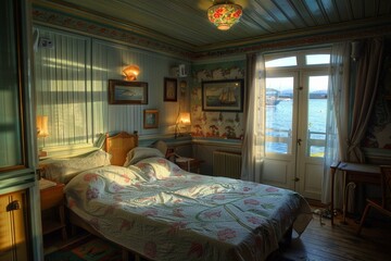 Vintage hotel rooms in a sea side hotel