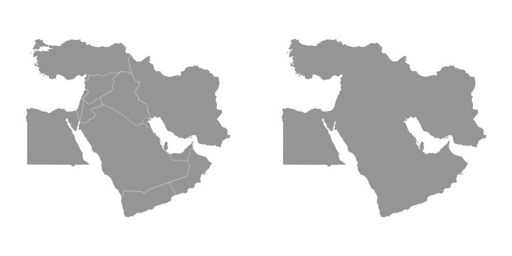Gray map of Middle East. Vector Illustration.