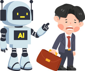 businessman Replacement of job by robot cartoon
