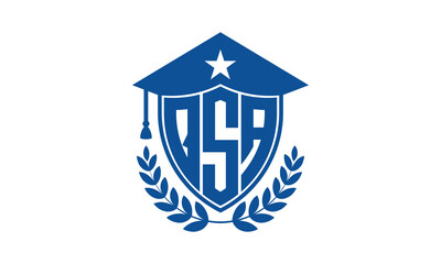 QSA three letter iconic academic logo design vector template. monogram, abstract, school, college, university, graduation cap symbol logo, shield, model, institute, educational, coaching canter, tech