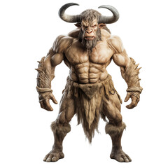 Minotaur isolated on white and transparent background. Ideal for use in advertising. Generative ai